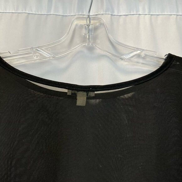 Lily White Womens Blouse Black 3/4 Sleeve Scoop Neck Sheer Lace USA M - Picture 2 of 10